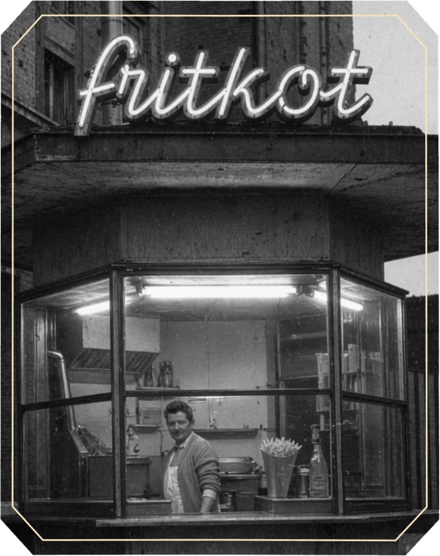 La devanture du fritkot 140° et son enseigne lumineuse 'fritkot'