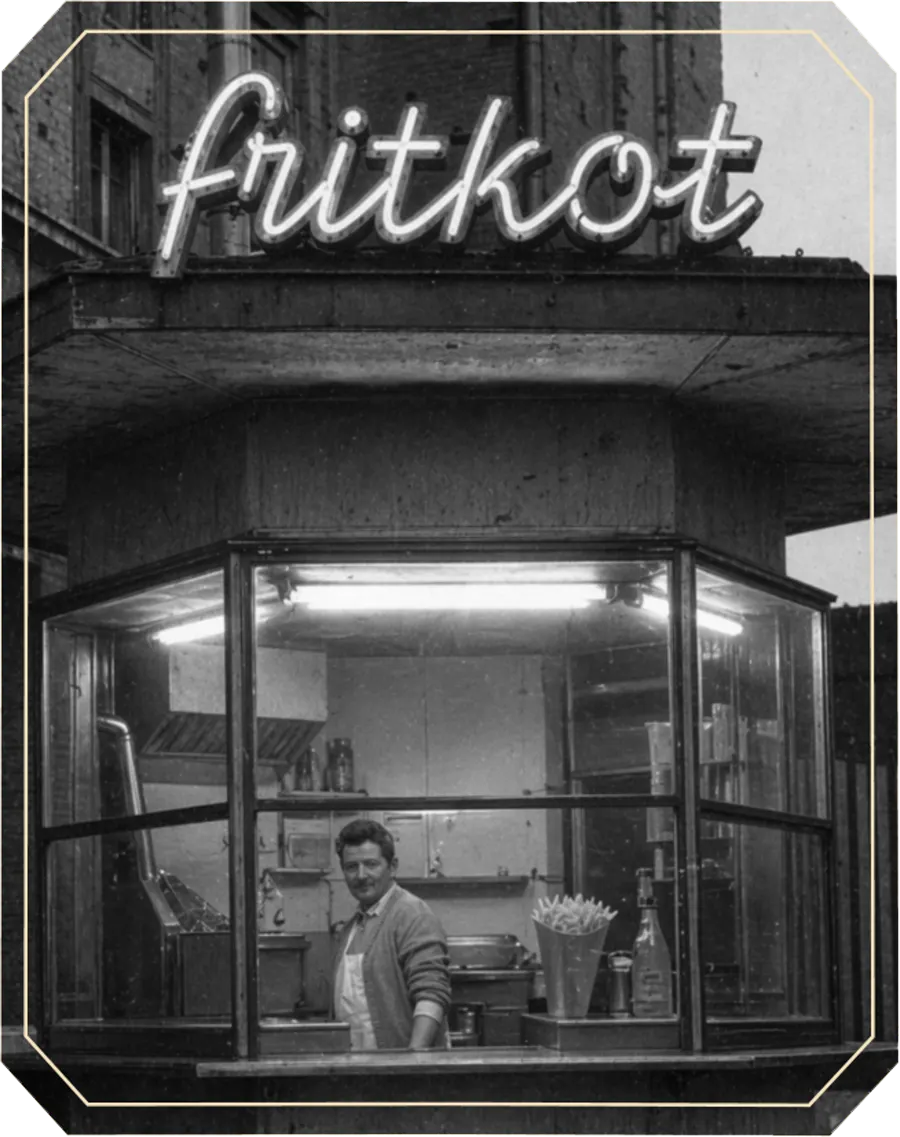 La devanture du fritkot 140° et son enseigne lumineuse 'fritkot'
